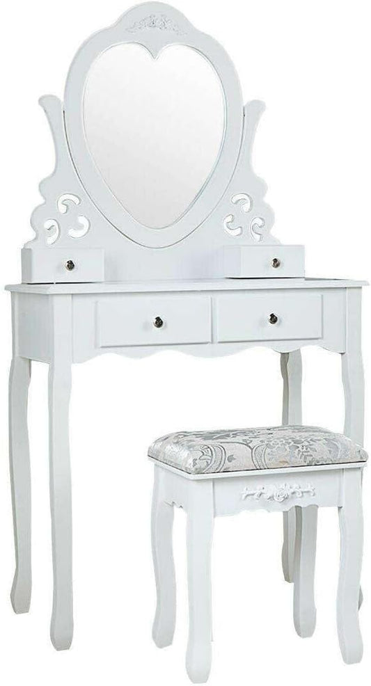 Kaptafel - Hartvormige Spiegel - 4 Lades - Wit