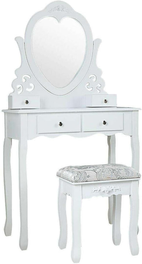 Kaptafel - Hartvormige Spiegel - 4 Lades - Wit