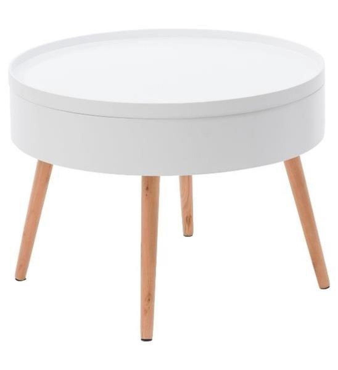 SALONTAFEL - Verwijderbaar tafelblad - Opbergruimte - Wit