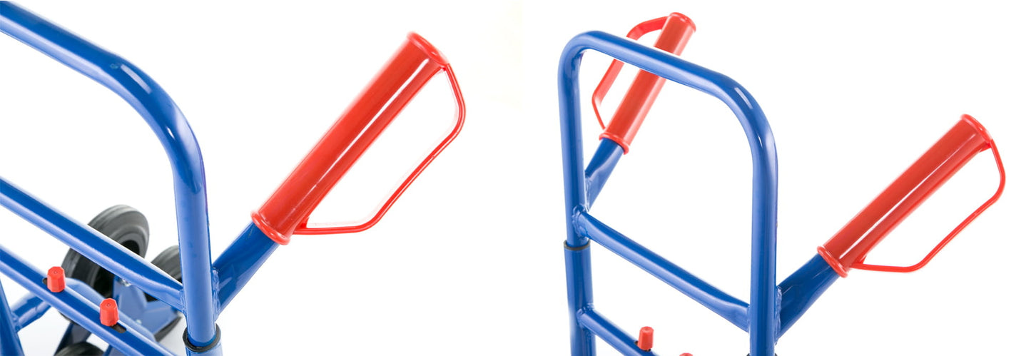 Steekwagen - opvouwbaar met handbescherming en rubberen wielen - blauw/rood