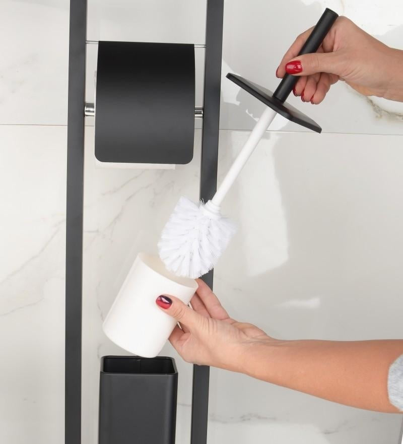 TOILETSTANDAARD - 2-in-1 met wc borstel en rolhouder - Zwart