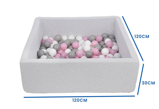 ballenbak - 600 ballen - wit/roze/grijs - 120x120 cm