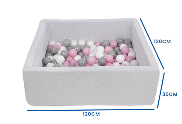 ballenbak - 600 ballen - wit/roze/grijs - 120x120 cm