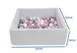 ballenbak - 600 ballen - wit/roze/grijs - 120x120 cm