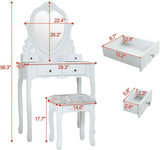 Kaptafel - Hartvormige Spiegel - 4 Lades - Wit