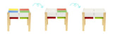 KINDERTAFEL EN STOELTJES - afneembaar tafelblad met bouwplaten - hout/wit/rood/geel/groen/blauw