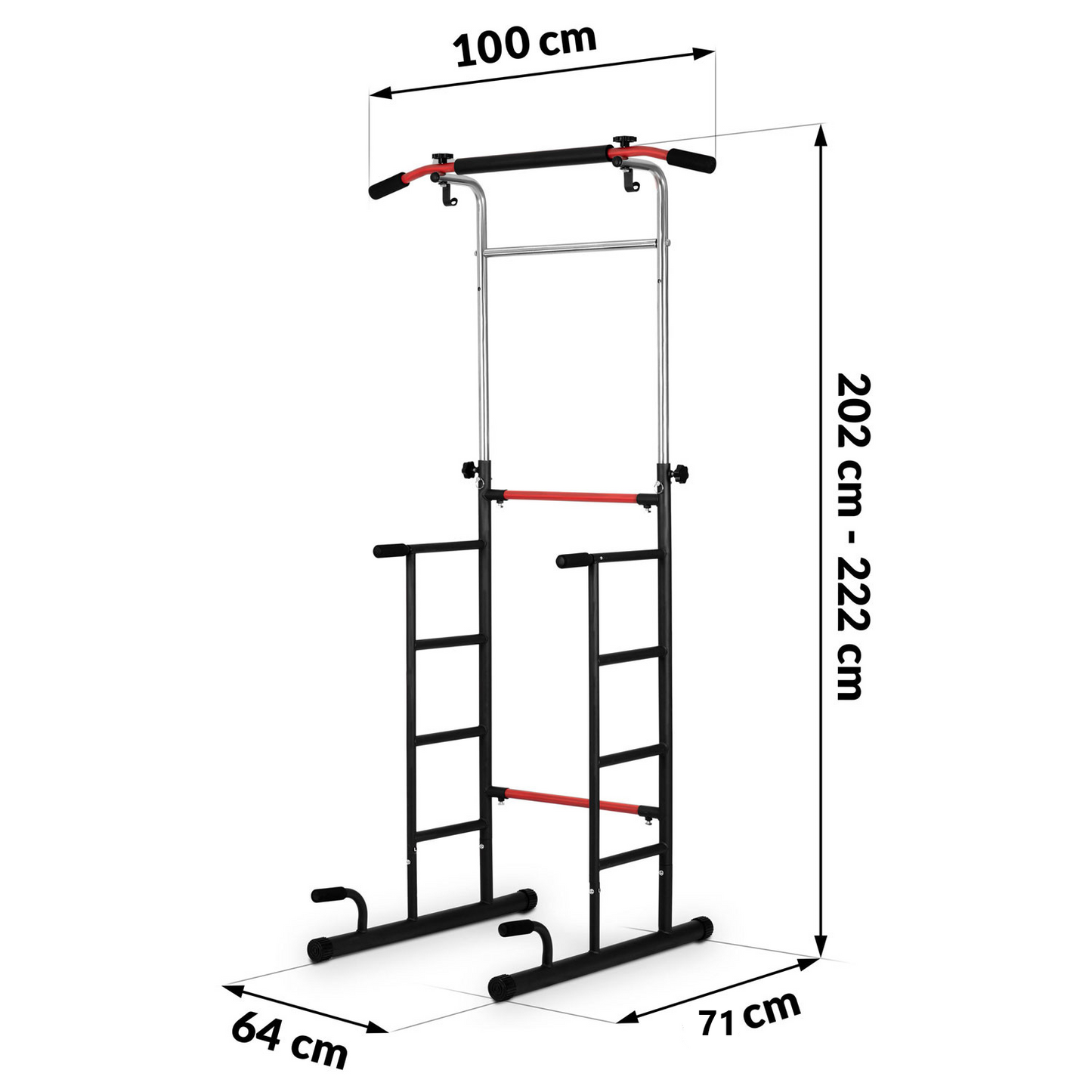 PULL-UP BAR - Verstelbare Hoogte 146-222 cm - Staalconstructie - Zwart