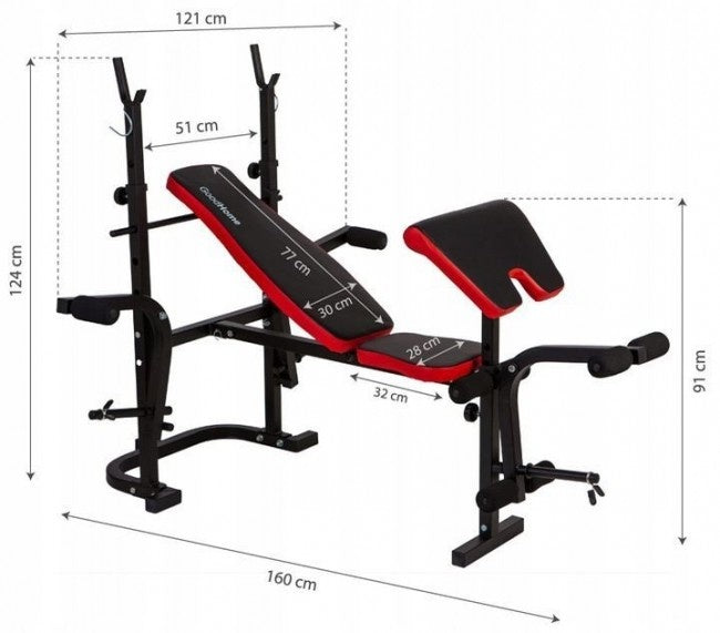HALTERBANK - Multifunctioneel, Verstelbaar, Max 120kg - Zwart/Rood