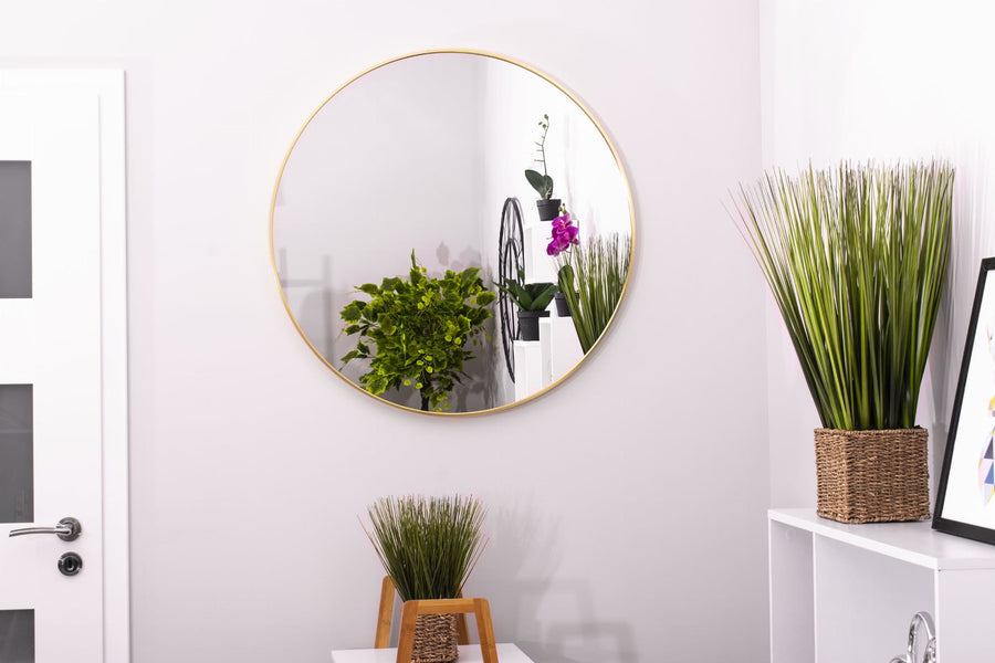 RONDE SPIEGEL - Gepoedercoat Metaal - Goud - 70 cm