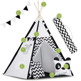 TIPI TENT - Natuurlijk Katoen met Kussens en Lampen - Wit/Zwart