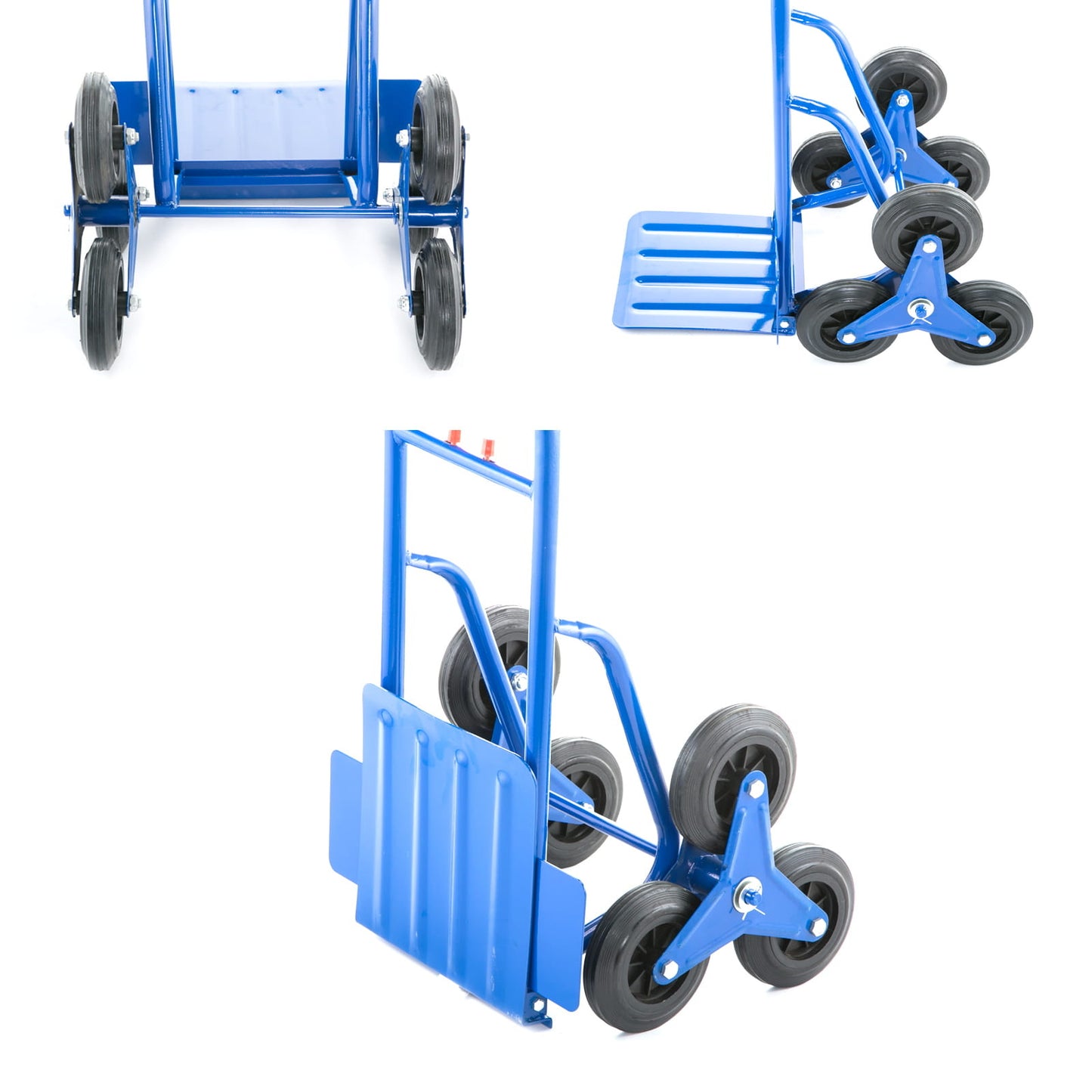 Steekwagen - opvouwbaar met handbescherming en rubberen wielen - blauw/rood