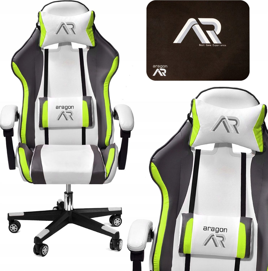 GAMINGSTOEL - Ergonomisch, Kantelbaar, 120kg Draagkracht - Wit-Grijs-Limoen