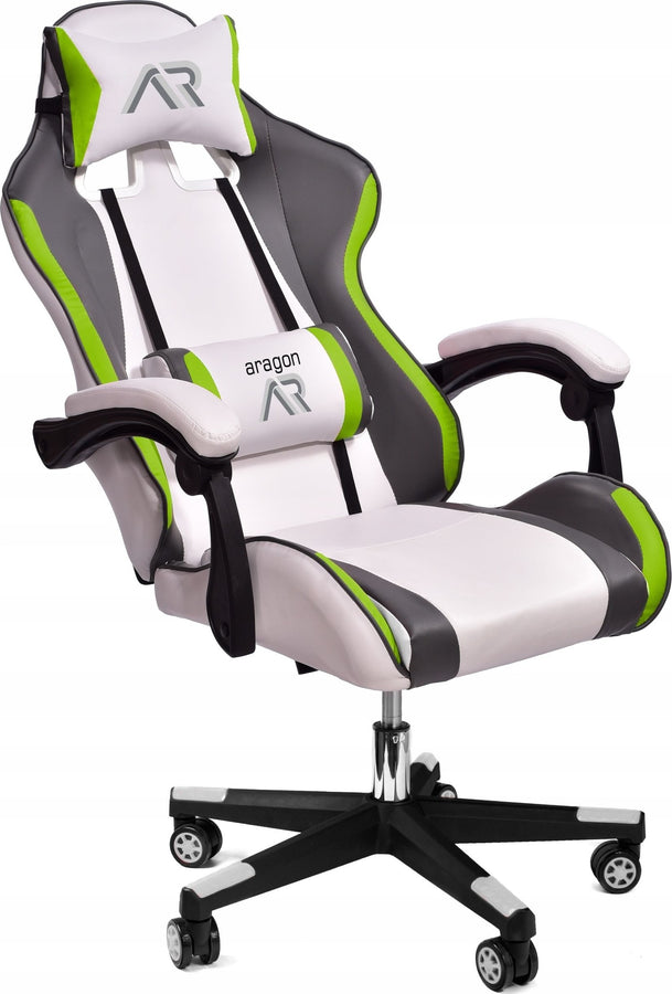 GAMINGSTOEL - Ergonomisch, Kantelbaar, 120kg Draagkracht - Wit-Grijs-Limoen