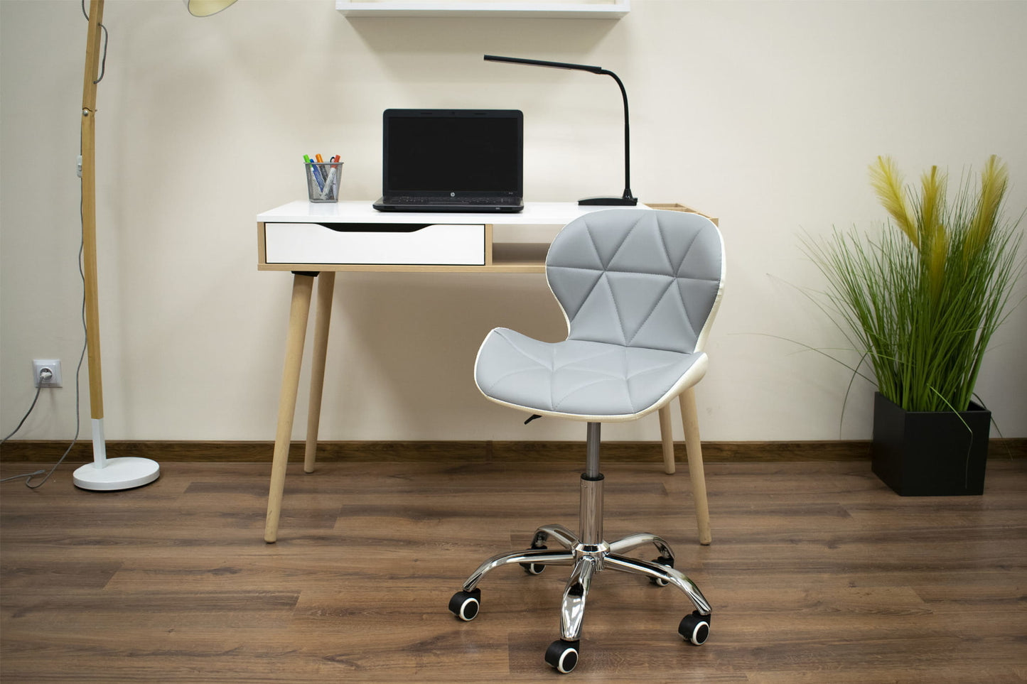 BUREAUSTOEL - Ergonomisch, Draaibaar, Eco-leer - Grijs/Wit