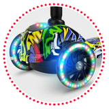 Kinderstep - 3 wielen met LED-verlichting - Zwart met multicolor graffiti