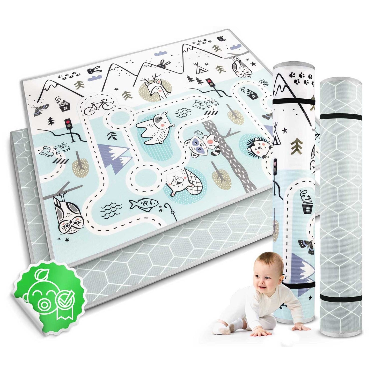 SPEELMAT - waterdicht en antislip - grijs/wit/multicolor - 180x150 cm