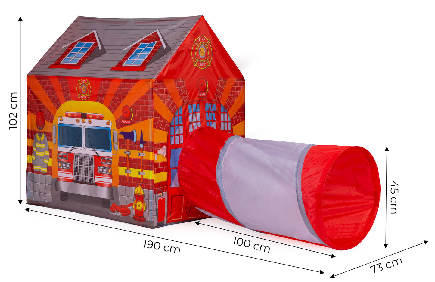 SPEELTENT - Brandweer Thema - 190x73x102 cm - Rood