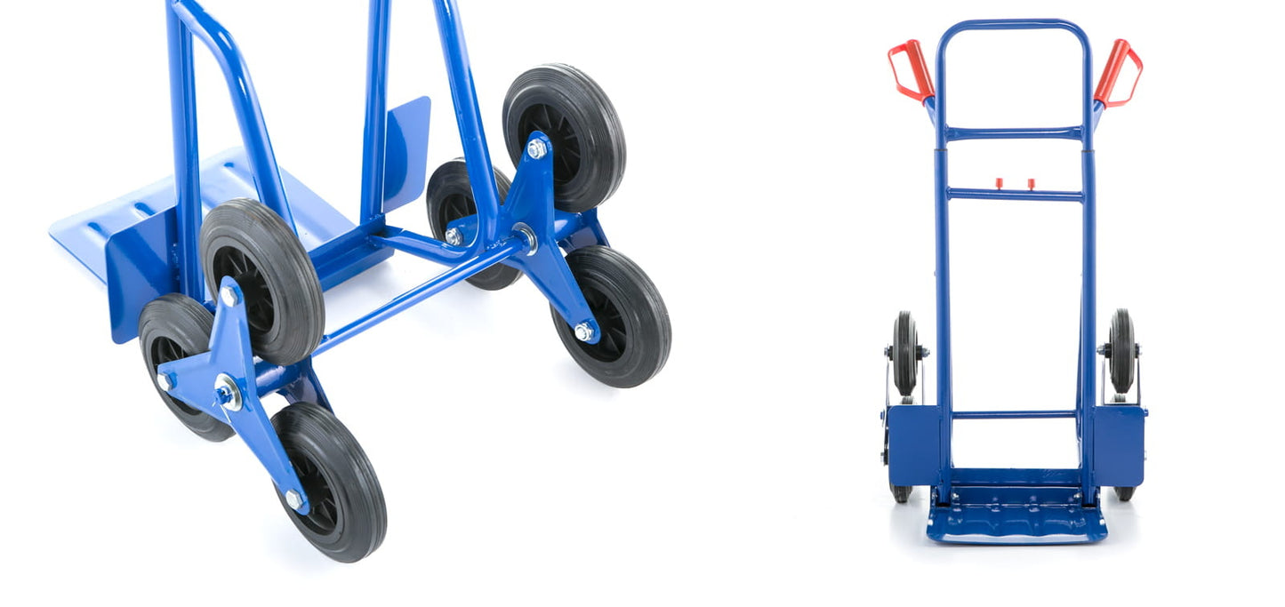 Steekwagen - opvouwbaar met handbescherming en rubberen wielen - blauw/rood