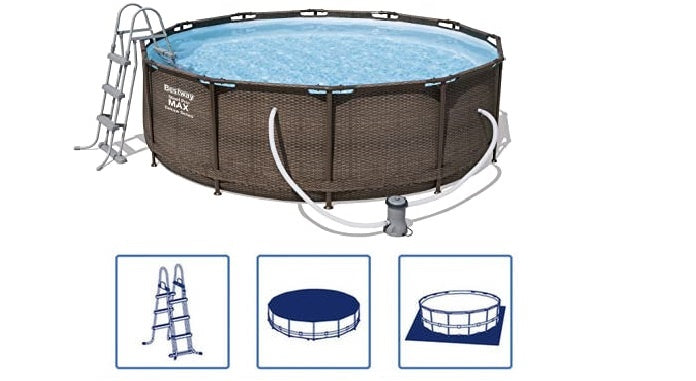 Opzetzwembad - 366x100 cm met pomp en accessoires - Rattan-look bruin