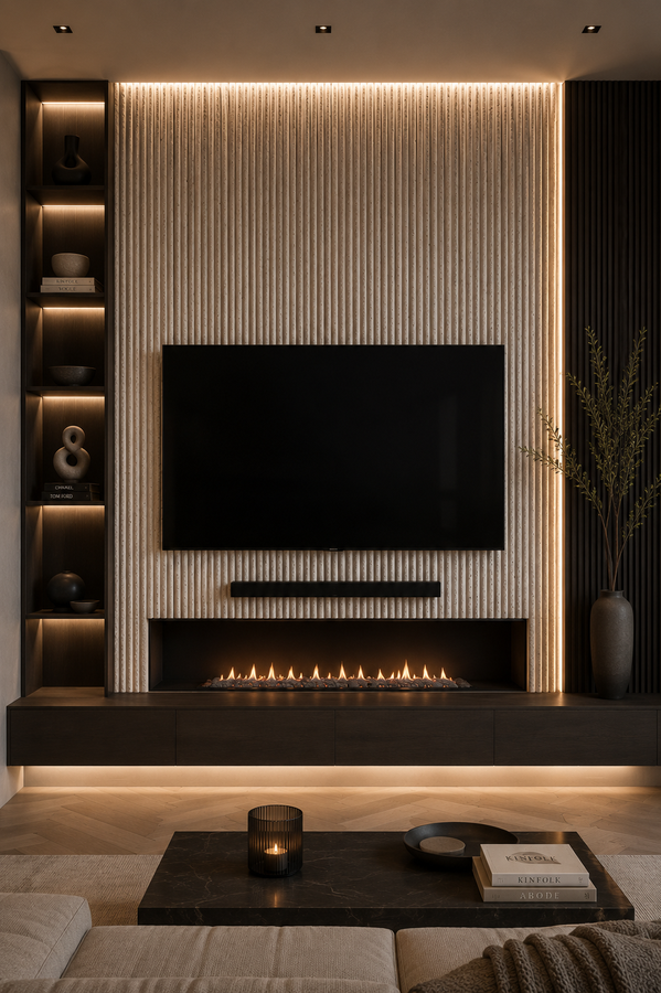Natuursteen Wandpaneel Wit Geribbeld – Victoria Flexibel Steenfineer 280×60 cm
