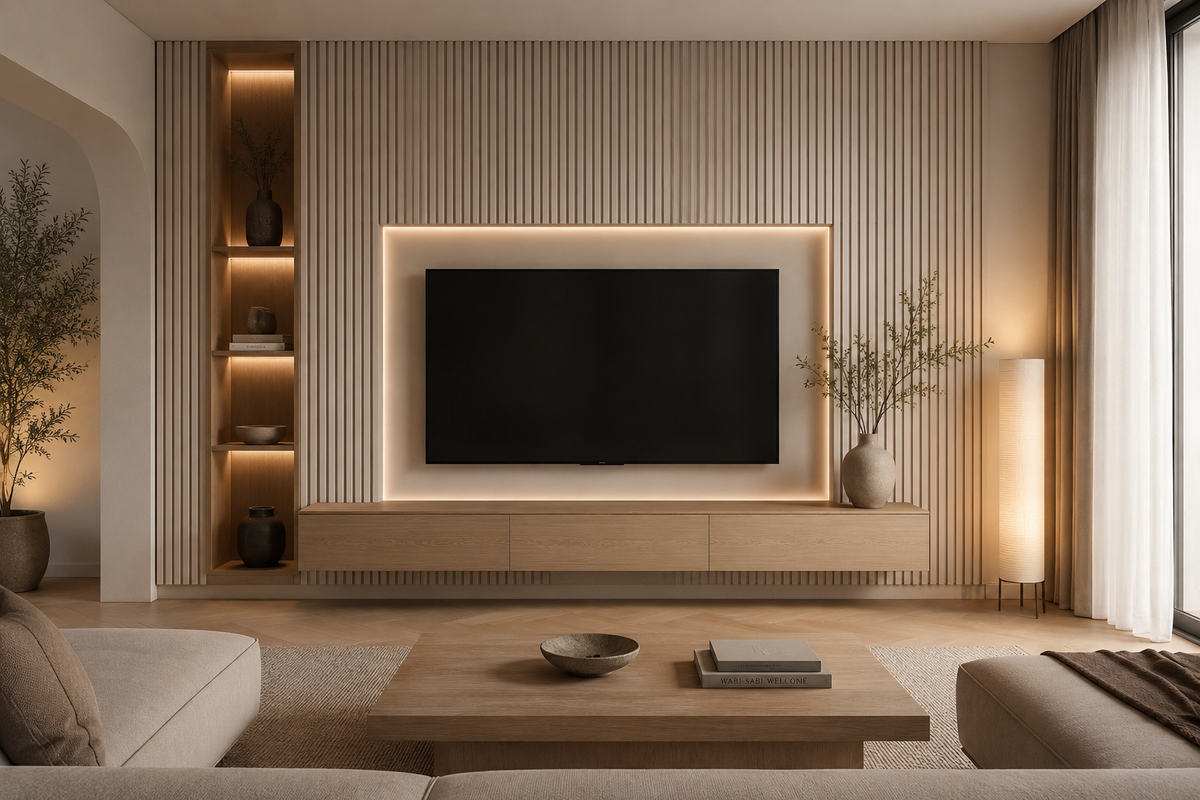 Beige Akoestisch Wandpaneel Japandi – Vilt Wandbekleding 270×60 cm