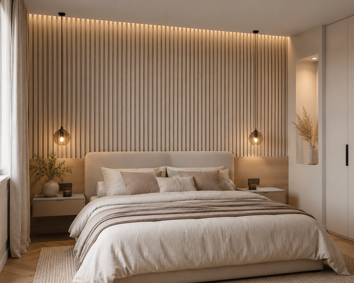 Suède Akoestisch Wandpaneel Japandi Beige – Textiel Wandbekleding 270×60 cm