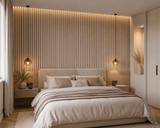 Suède Akoestisch Wandpaneel Japandi Beige – Textiel Wandbekleding 270×60 cm