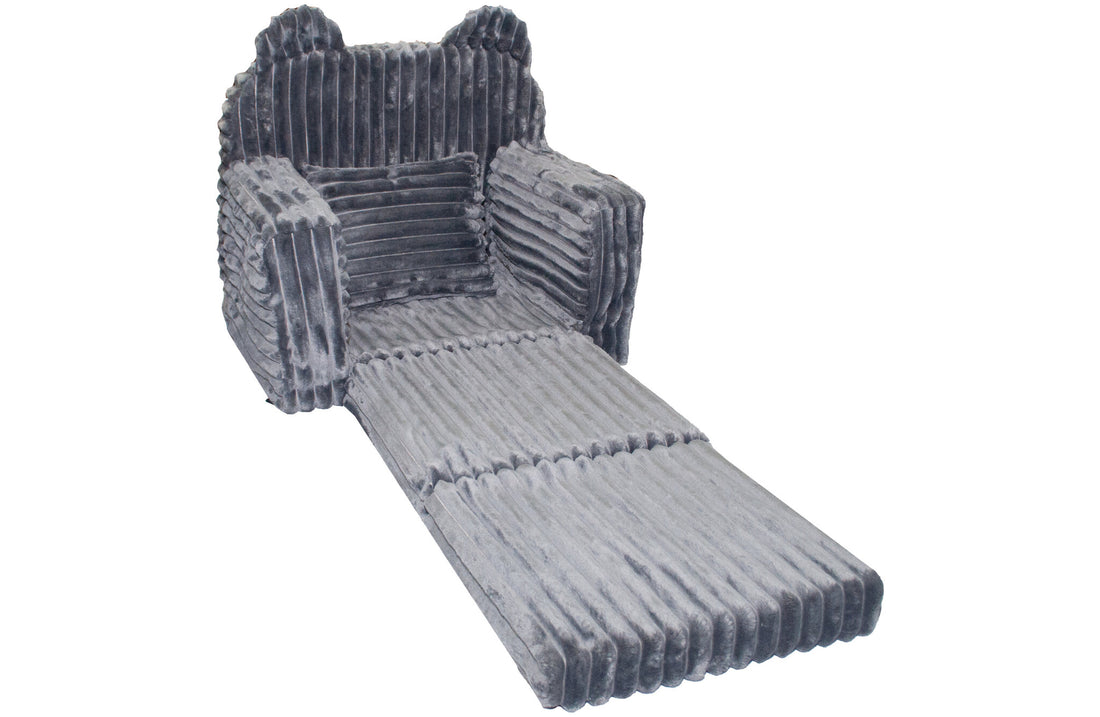 kinderfauteuil - slaapbankje - corduroy - grijs