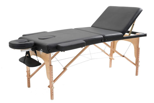 MASSAGETAFEL - 3 Secties, Verstelbare Hoofdsteun, Opvouwbaar - Zwart 185x70 cm