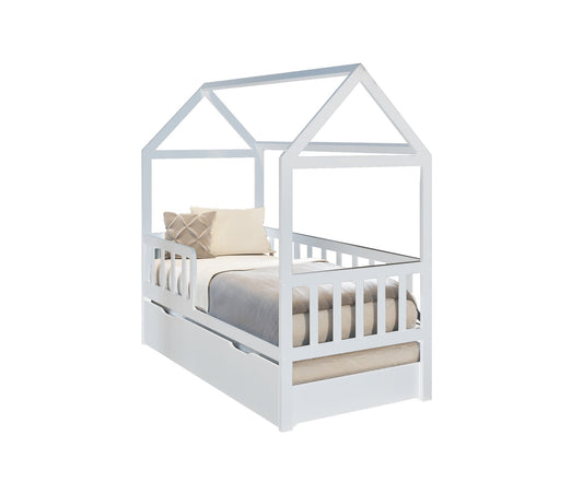 HUISBED - ecologisch vurenhout - met logeerbed en bedlade - wit - 160x80 cm