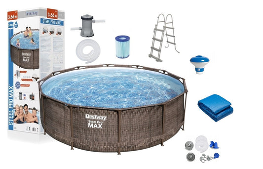 Opzetzwembad - 366x100 cm met pomp en accessoires - Rattan-look bruin