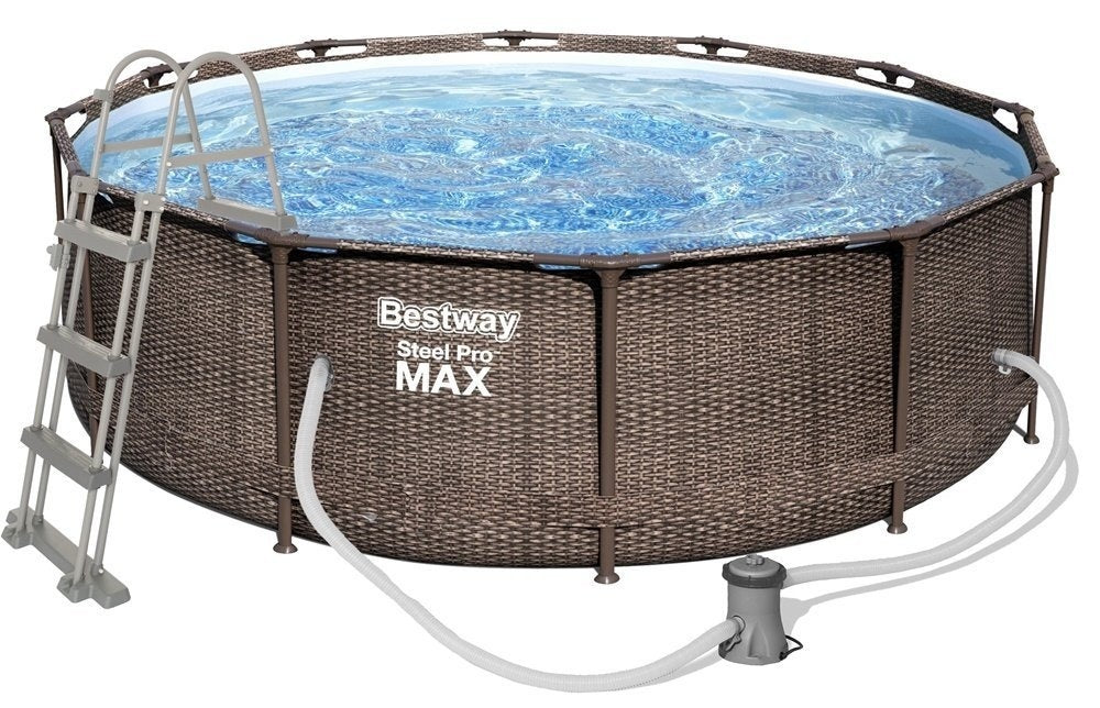 Opzetzwembad - 366x100 cm met pomp en accessoires - Rattan-look bruin