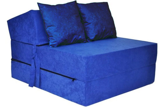 logeermatras - opvouwbaar - met kussens - blauw - 205x70x15 cm
