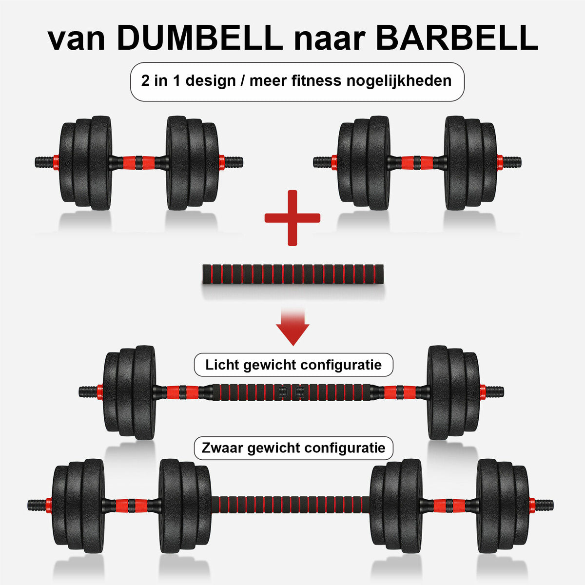 Halterset - Verstelbaar 30 kg - Zwart/Rood