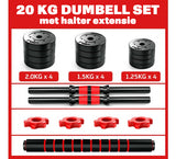 Barbell/Dumbbell Set - 20 kg - Composiet - Zwart/Rood