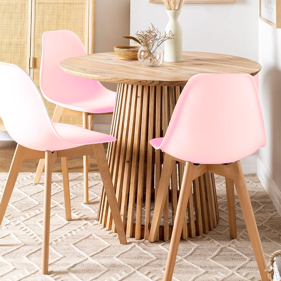 EETKAMERSTOELEN - Set van 4, polypropyleen, beukenhout - Roze