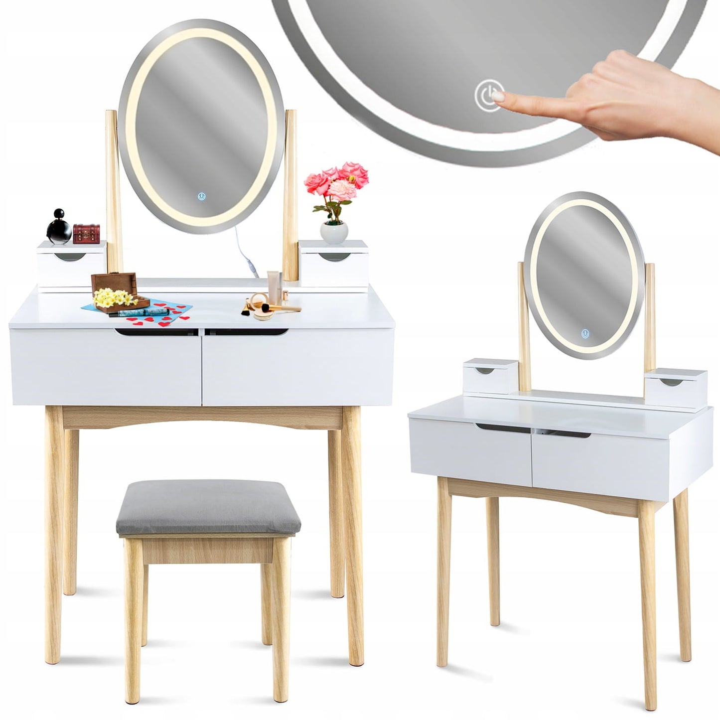 MAKE-UP TAFEL - LED Spiegel 2 Kleuren - Wit