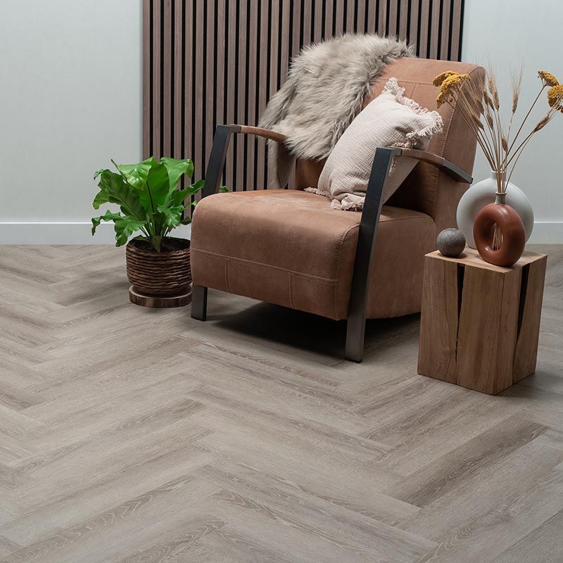 Emily - visgraat – plak grijs eiken - pvc