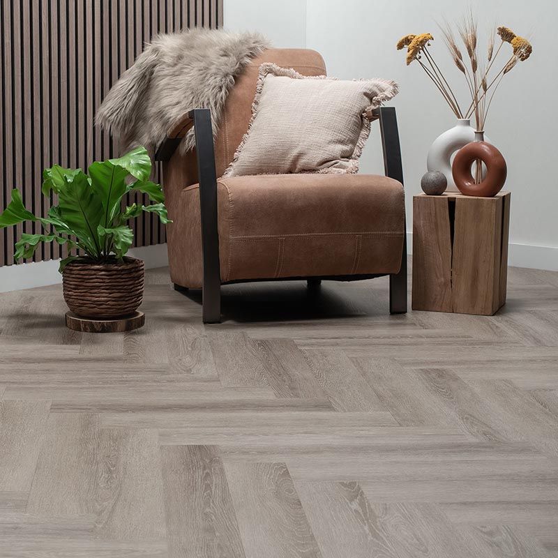 Emily - visgraat – plak grijs eiken - pvc