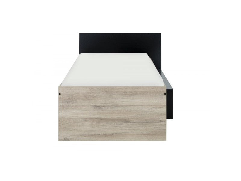 BED - Spaanplaat met opberglade - Kronberg Eiken/Zwart - 90x200 cm