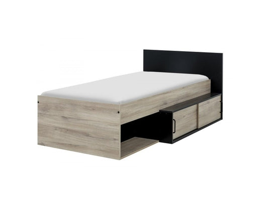 BED - Spaanplaat met opberglade - Kronberg Eiken/Zwart - 90x200 cm
