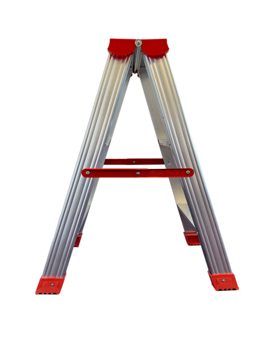 HUISHOUDTRAP - aluminium - 2x3 treden - zilver/rood