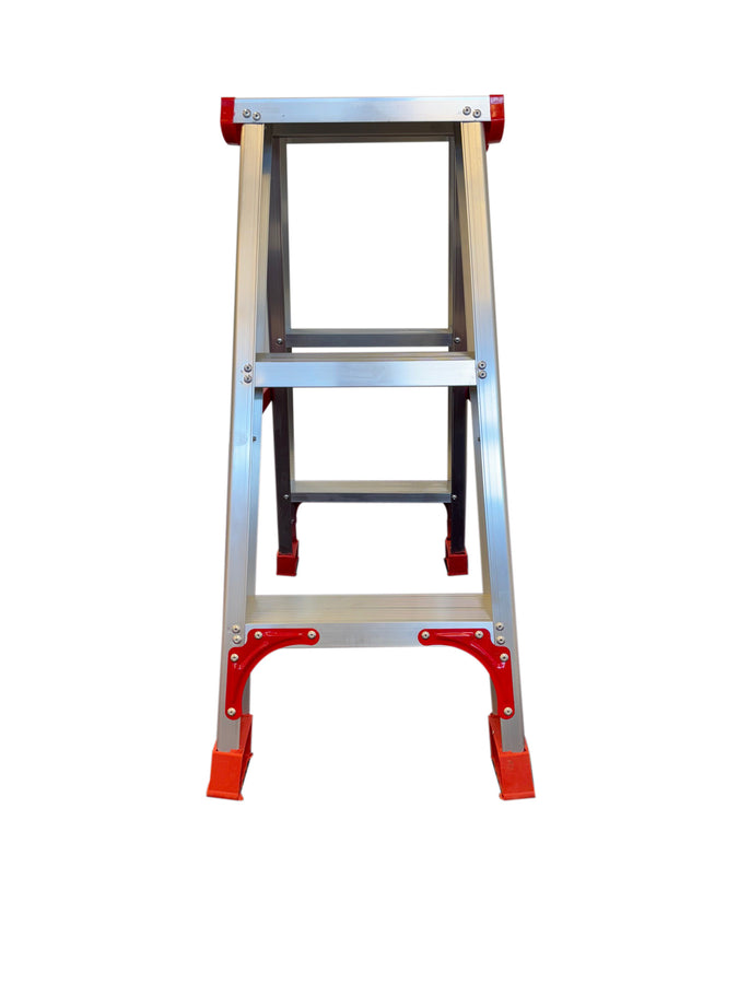 HUISHOUDTRAP - aluminium - 2x3 treden - zilver/rood