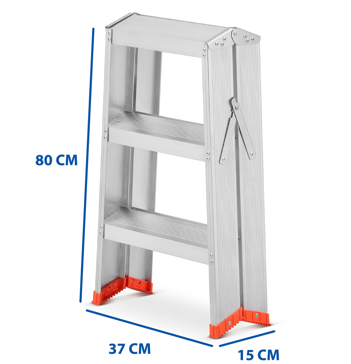 HUISHOUDTRAP - aluminium - 2x3 treden - zilver/rood