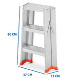 HUISHOUDTRAP - aluminium - 2x3 treden - zilver/rood