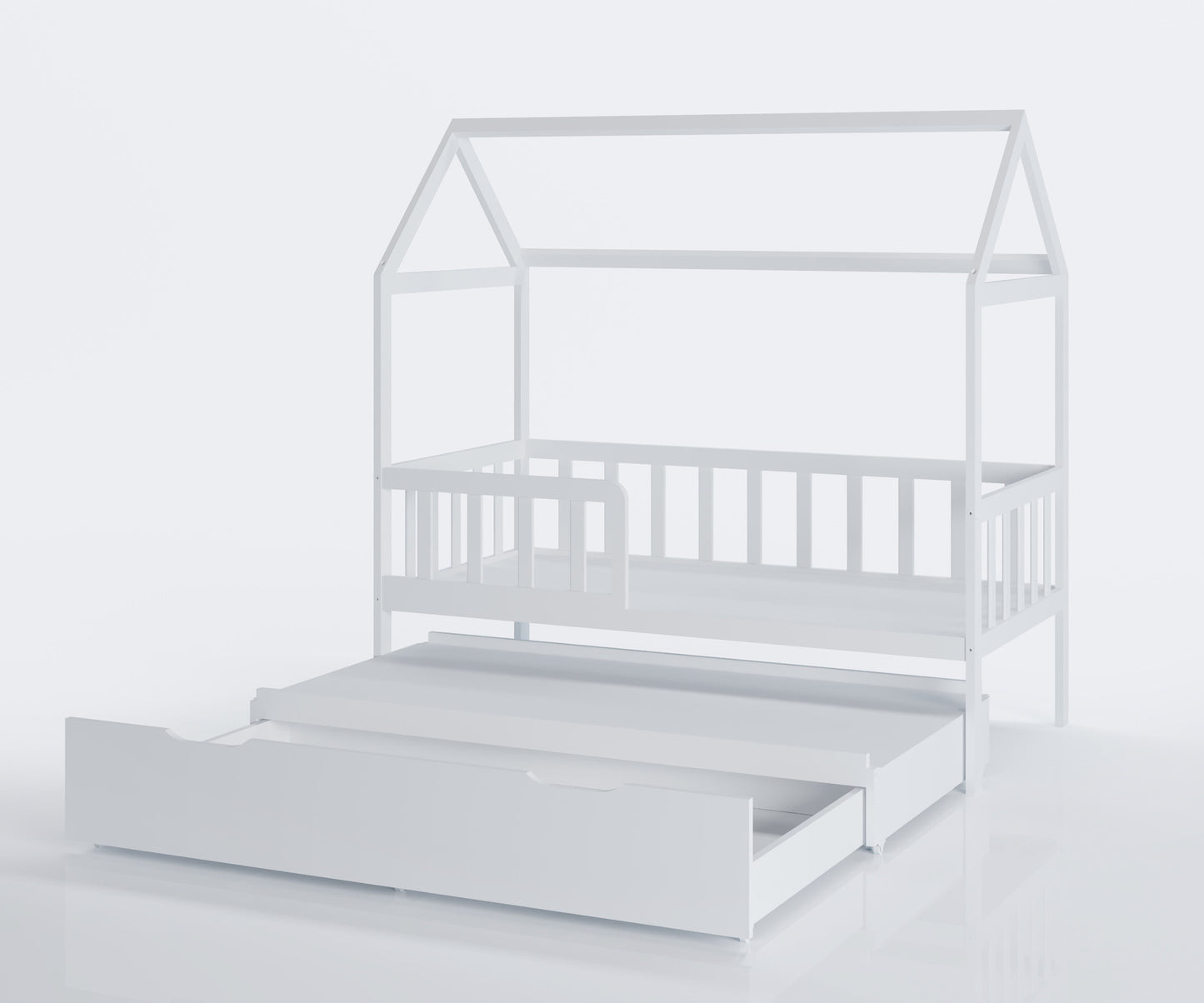 HUISBED - ecologisch vurenhout - met logeerbed en bedlade - wit - 160x80 cm