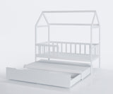HUISBED - ecologisch vurenhout - met logeerbed en bedlade - wit - 160x80 cm