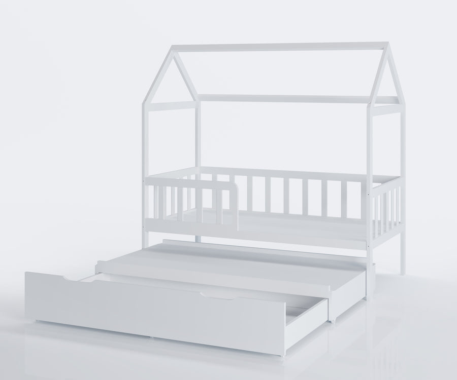 HUISBED - ecologisch vurenhout - met logeerbed en bedlade - wit - 160x80 cm