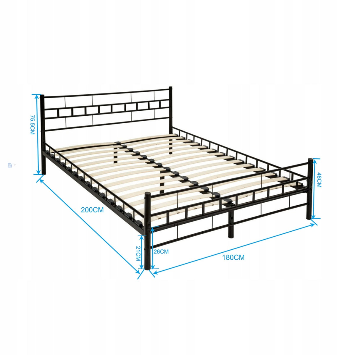 BEDFRAME - Metalen Inclusief Lattenbodem - Zwart 180x200cm