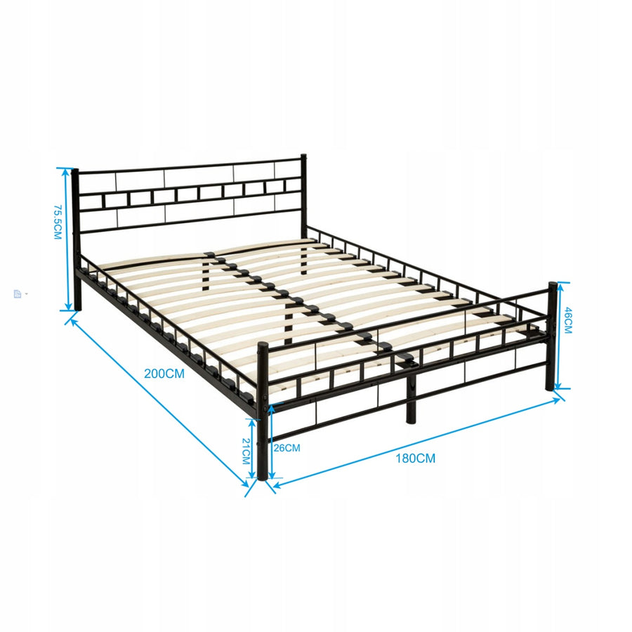 BEDFRAME - Metalen Inclusief Lattenbodem - Zwart 180x200cm